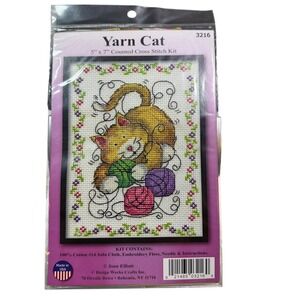 Design Works Yarn Cat Cross‎ Stitch Kit 5x7 Cat Yarn Joan Elliott 3216 New
